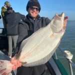 Mark Hayes of San Francisco trolled South Bay aboard Lovely Martha for his hefty halibut.