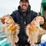 Ron Hawkins of Sacramento with a pair of copper rockfish on the New Sea Angler